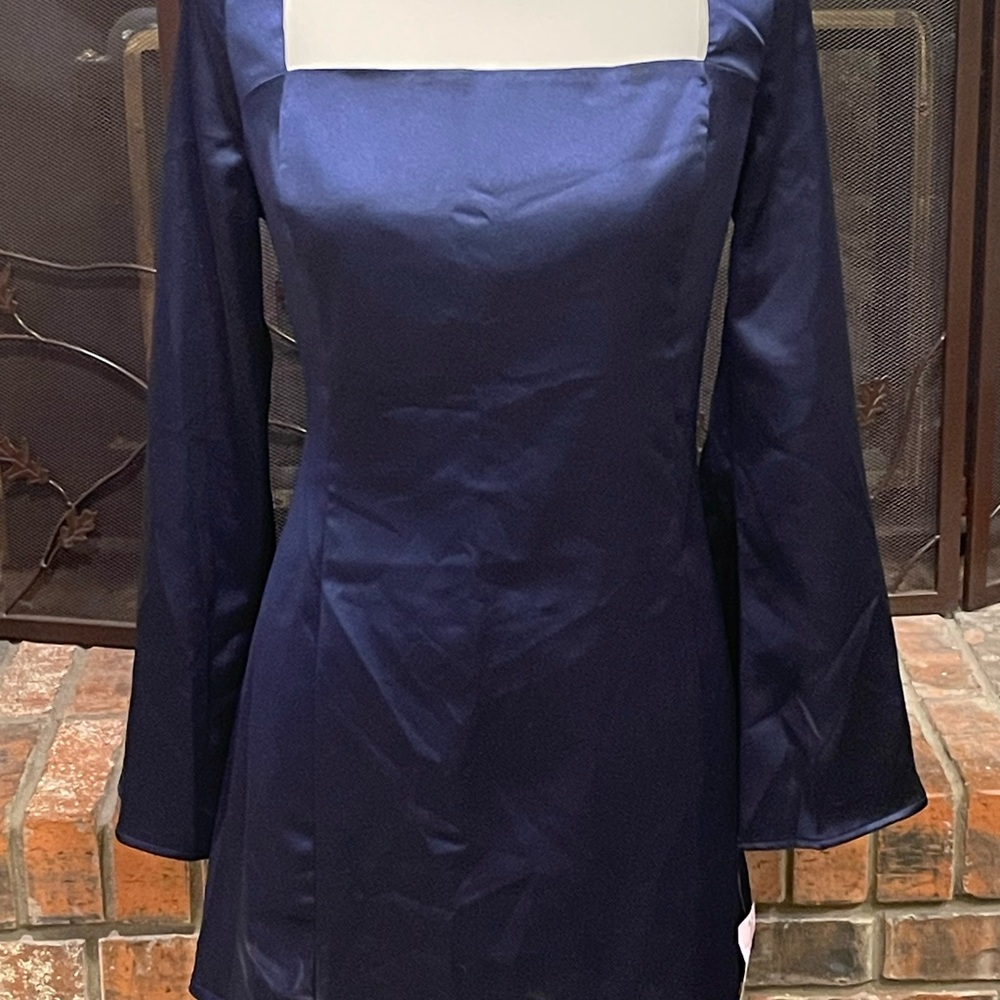 Wild Fable Navy Satin Long Sleeve Mini Dress
